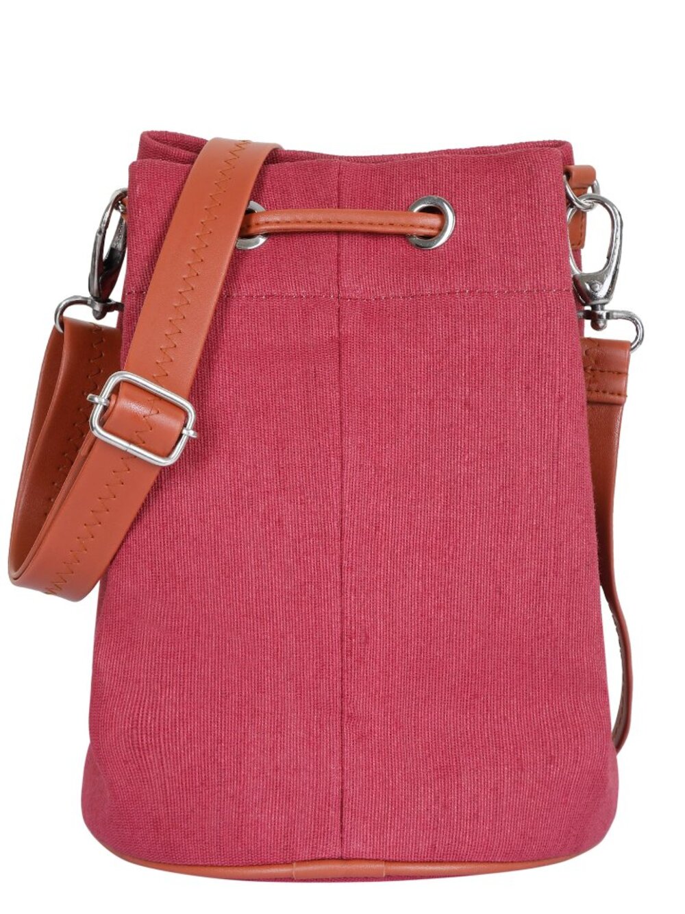 Handcrafted Pink Fabric Bucket Sling Bag for Women with Vegan Leather Trim